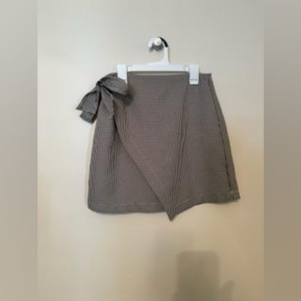 Mock wrap mini houndstooth skirt